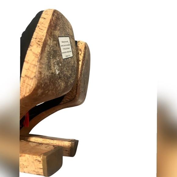 PRADA STRAPPY PEEP TOE SUEDE CORK HEEL BLACK SHOES Size 6 $995 - Picture 4 of 5